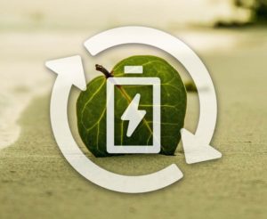 a leaf with a battery and leaf icon overlaid