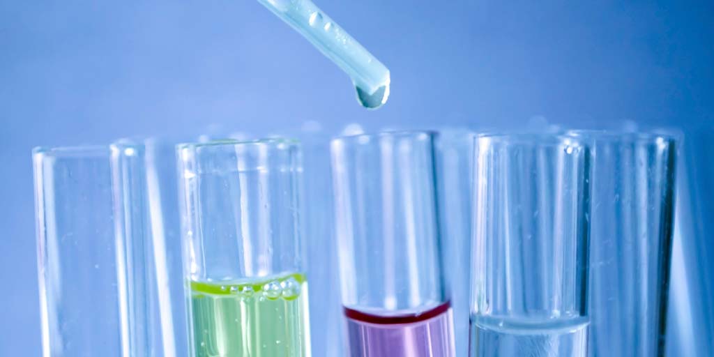 PepsiCo Seeking: Method for Acrylamide Detection-Image of Test tubes with yellow, pink blue and clear liquids and a transfer pipette
