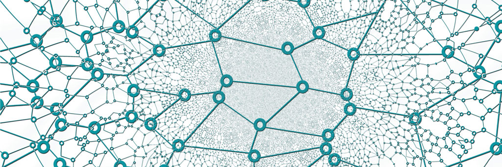 Aggregating/Bonding of Network Links To Increase Bandwidth-Image of teal network nodes on a white background with larger nodes in the foreground