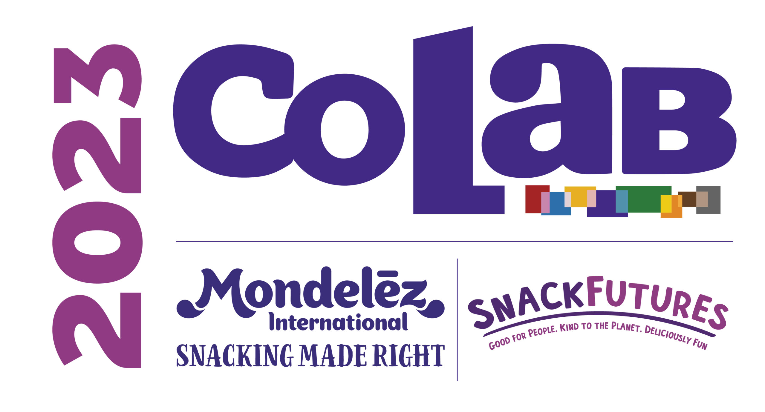 2023 CoLab Logo, Mondelez Logo, SnackFutures Logo